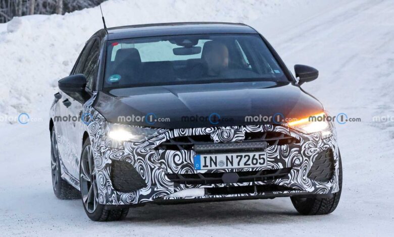 new audi a3 sedan spy photos 1 كل ما نعرفه عن اودي A3 موديل 2024 فيس ليفت الجديد والتحديثات المتوقعة