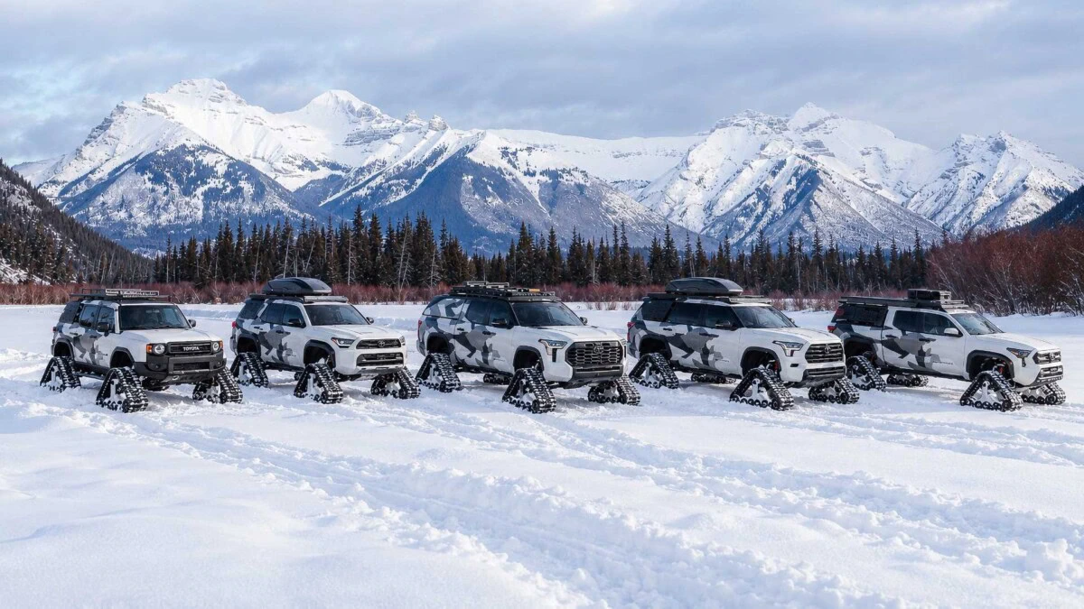 toyota snowhunter 11 1200x675 1 تويوتا تستعرض 5 سيارات بجنازير الثلج بدلًا من الإطارات ضمن مشروع Snowhunter